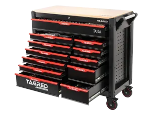 Dílenský vozík s nářadím, 12 zásuvek, 541 ks nářadí, dřevěná deska